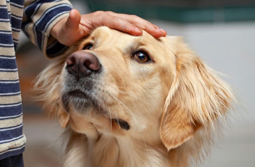 New pet owner calms her anxious dog.