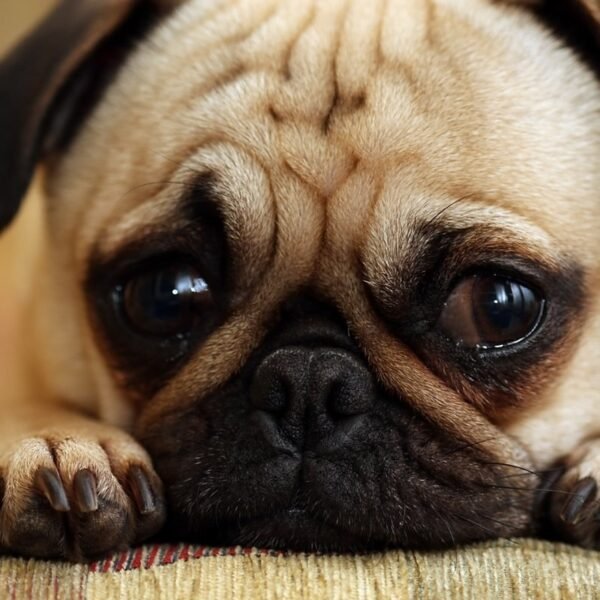 A sad pug puppy.